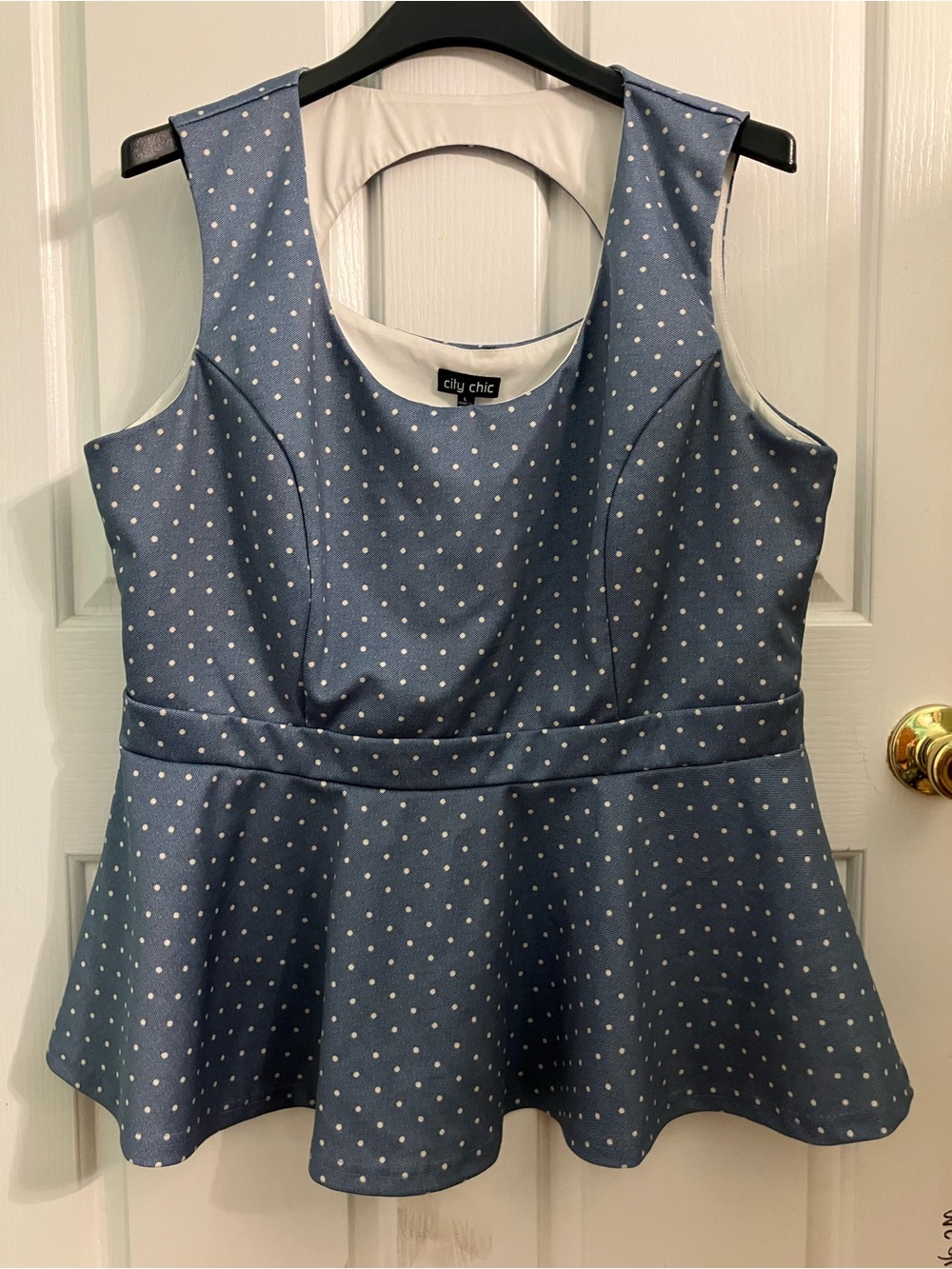 City Chic Blue Polka Dot Peplum Tank